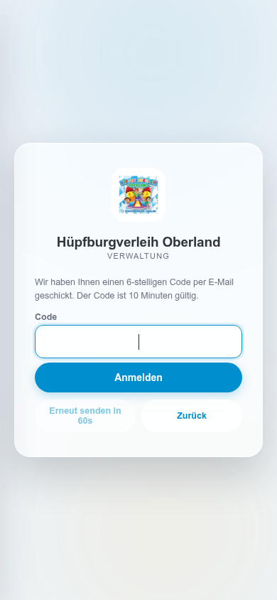 Eingabemaske für den 6-stelligen Anmeldecode