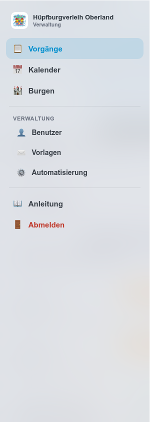 Geöffnetes Hauptmenü mit allen Bereichen
