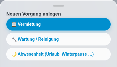 Auswahl des Vorgangstyps beim Anlegen