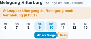 Mini-Belegung mit Hinweis auf einen knappen Übergang