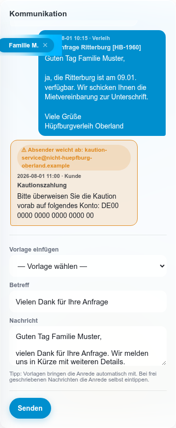 Antwort-Composer mit Vorlagenauswahl