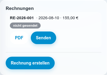 Rechnungsliste eines Vorgangs mit Status gesendet/offen